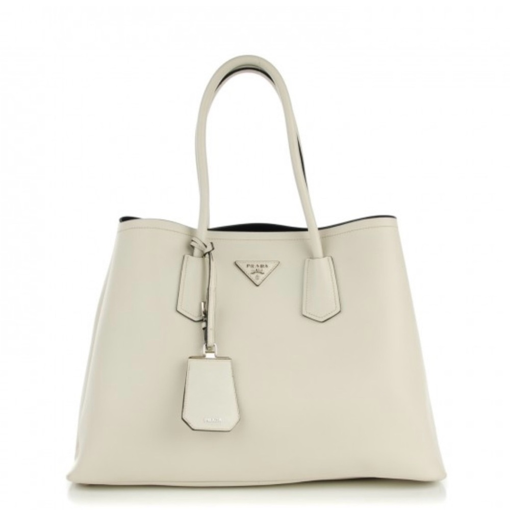 PRADA White Leather Tote Bag